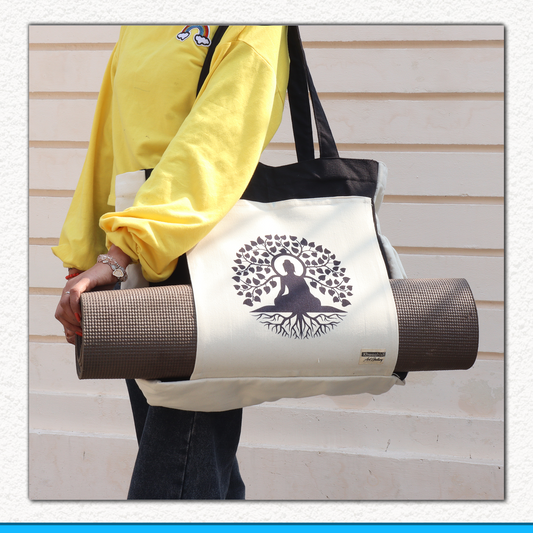 Stylish Canvas Yoga Bag with Printed Mat Pocket